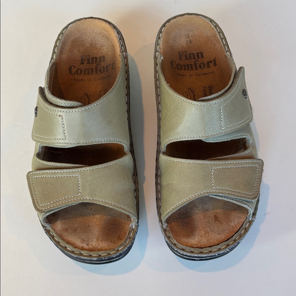 Finn Comfort Jamaika Sandals in Taupe / Green Leather. Size 8 (EU38) - Picture 2 of 7